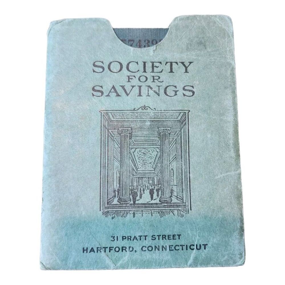 1930's Society For Savings Bank Savings Book‎ Cover Hartford Connecticut Vintage